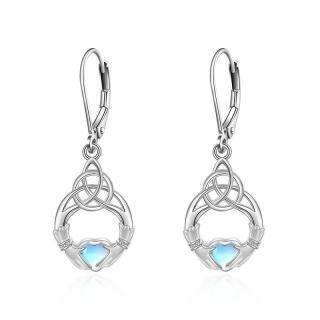 Sterling Silver Heart Moonstone Celtic Knot & Prayer Hands Lever-back Earrings for Women-5