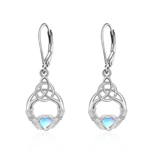 Boucles d'oreilles à levier en argent sterling avec cœur et pierre de lune et nœud celtique pour femme