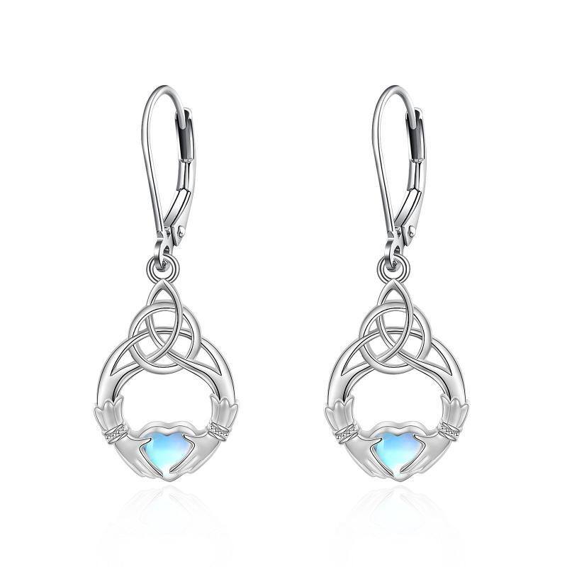 Boucles d'oreilles à levier en argent sterling avec cœur et pierre de lune et nœud celtique pour femme-18