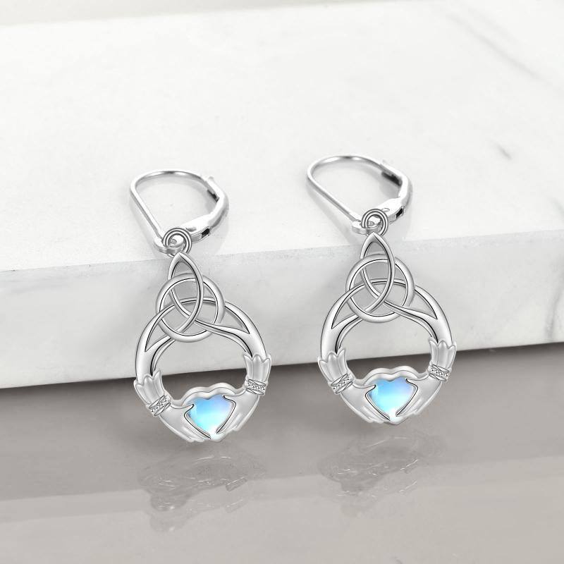 Boucles d'oreilles à levier en argent sterling avec cœur et pierre de lune et nœud celtique pour femme-3