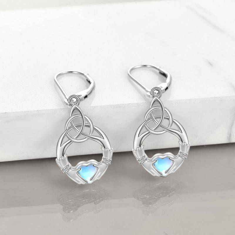 Sterling Silver Heart Moonstone Celtic Knot & Prayer Hands Lever-back Earrings for Women-3