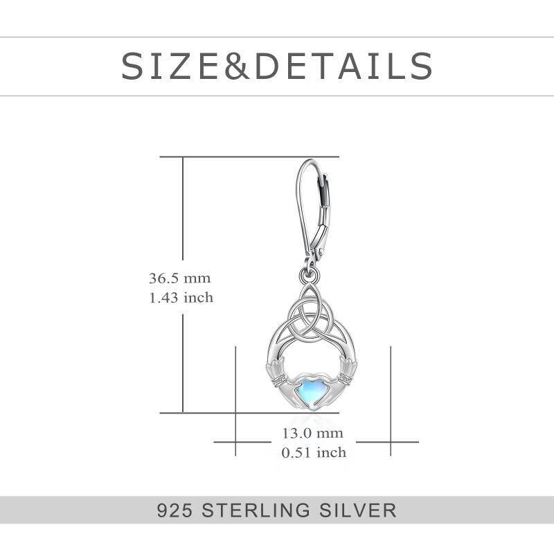 Sterling Zilveren Hart Maansteen Keltische Knoop Gebedshanden Hendel-back Oorbellen voor Vrouwen-5