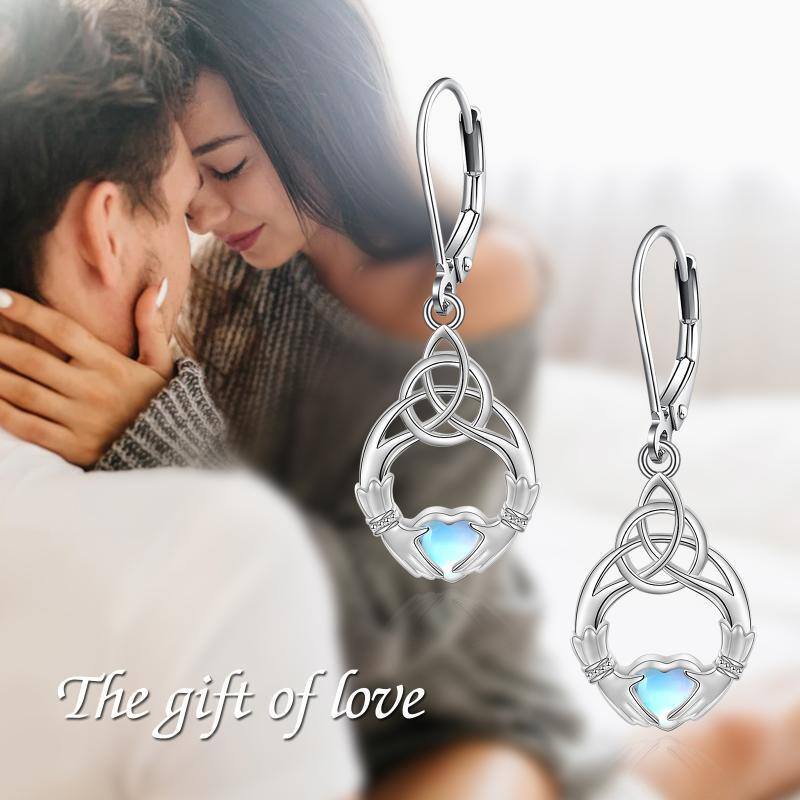 Sterling Silver Heart Moonstone Celtic Knot & Prayer Hands Lever-back Earrings for Women-6