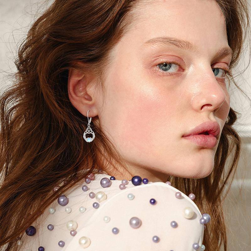 Sterling Silver Heart Moonstone Celtic Knot & Prayer Hands Lever-back Earrings for Women-2