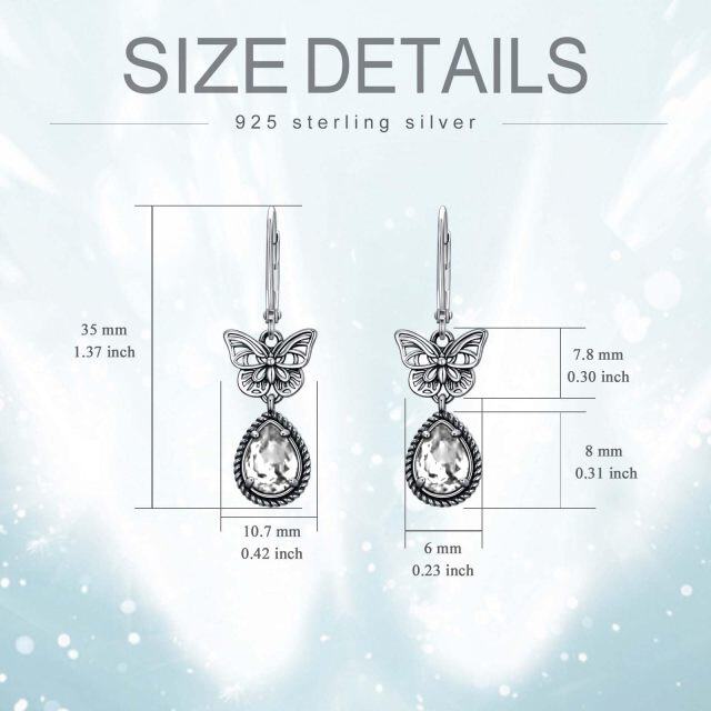 Boucles d'oreilles à levier en argent sterling avec cristal transparent en forme de poire et papillon pour femmes-5