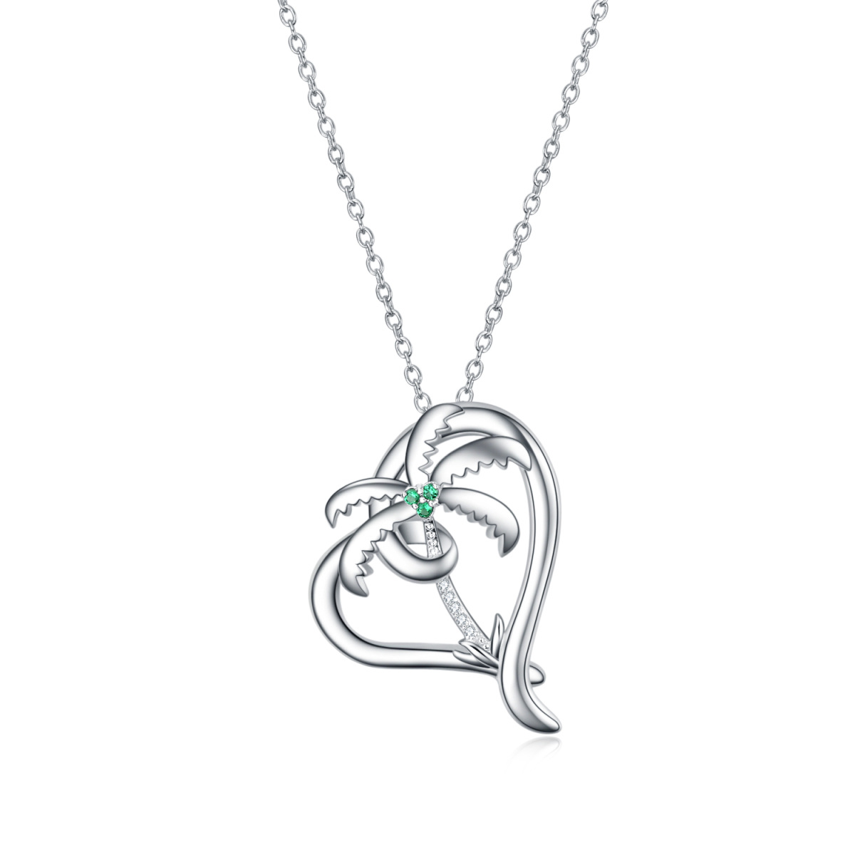 Collana con ciondolo a forma di cuore e albero di cocco in argento sterling con zirconia cubica-1