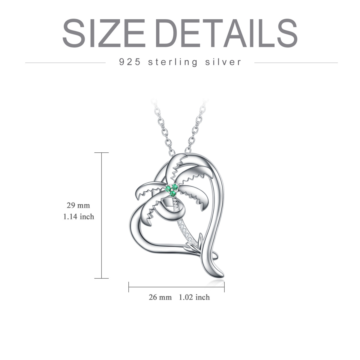 Sterling zilveren Cubic Zirconia kokosnoot boom en hart hanger ketting-5