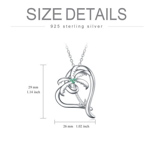 Sterling Silber Cubic Zirkonia Kokosnuss Baum & Herz Anhänger Halskette-5