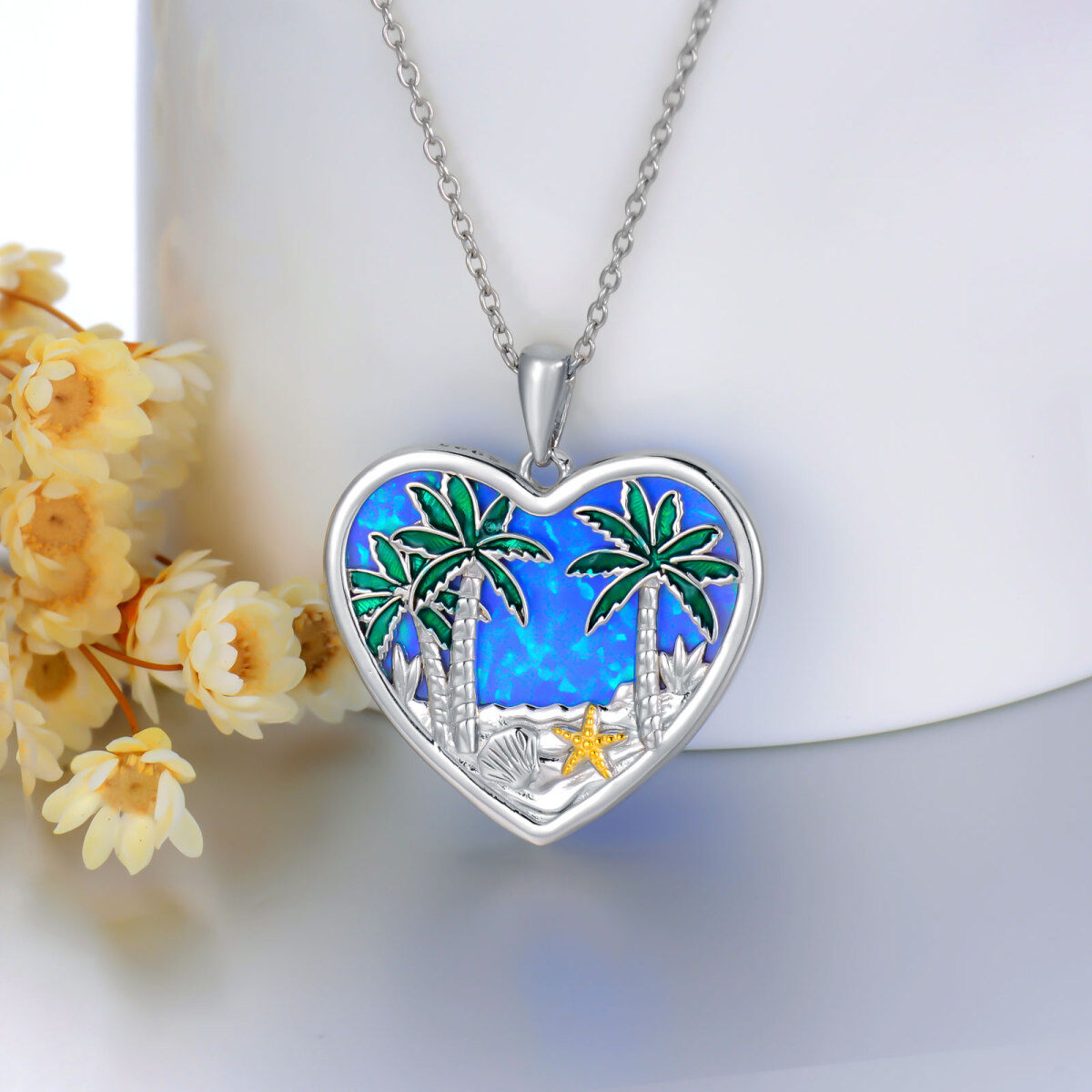 Sterling Silver Blue Topaz and Citrine Ocean Palm Tree Pendant Sterling Silver Blue Topaz and Citrine Ocean Palm Tree Pendant