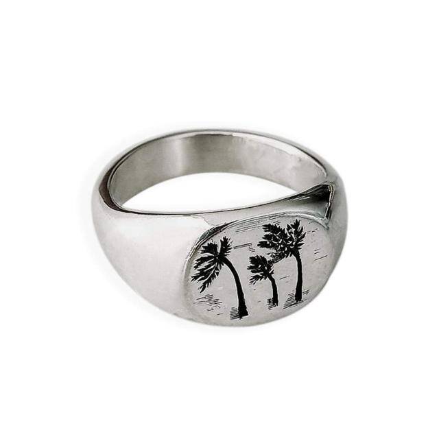 Anillo de árbol de coco de plata de ley para hombre-1