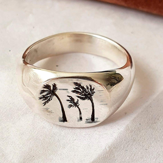 Sterling Silver Coconut Tree Ring for Men-2