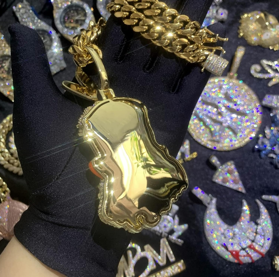 Sterling Silver Cold Enamel Painted Abstract Art Mysterious Tribe Chief Pendant Iced Out Bling CZ Cuban Chain Necklace-3