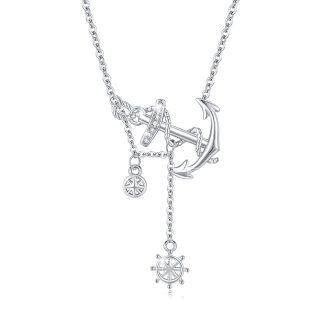 Sterling Silver Cubic Zirconia Compass Anchor Rudder Sailor Non-adjustable Y-Necklace-1