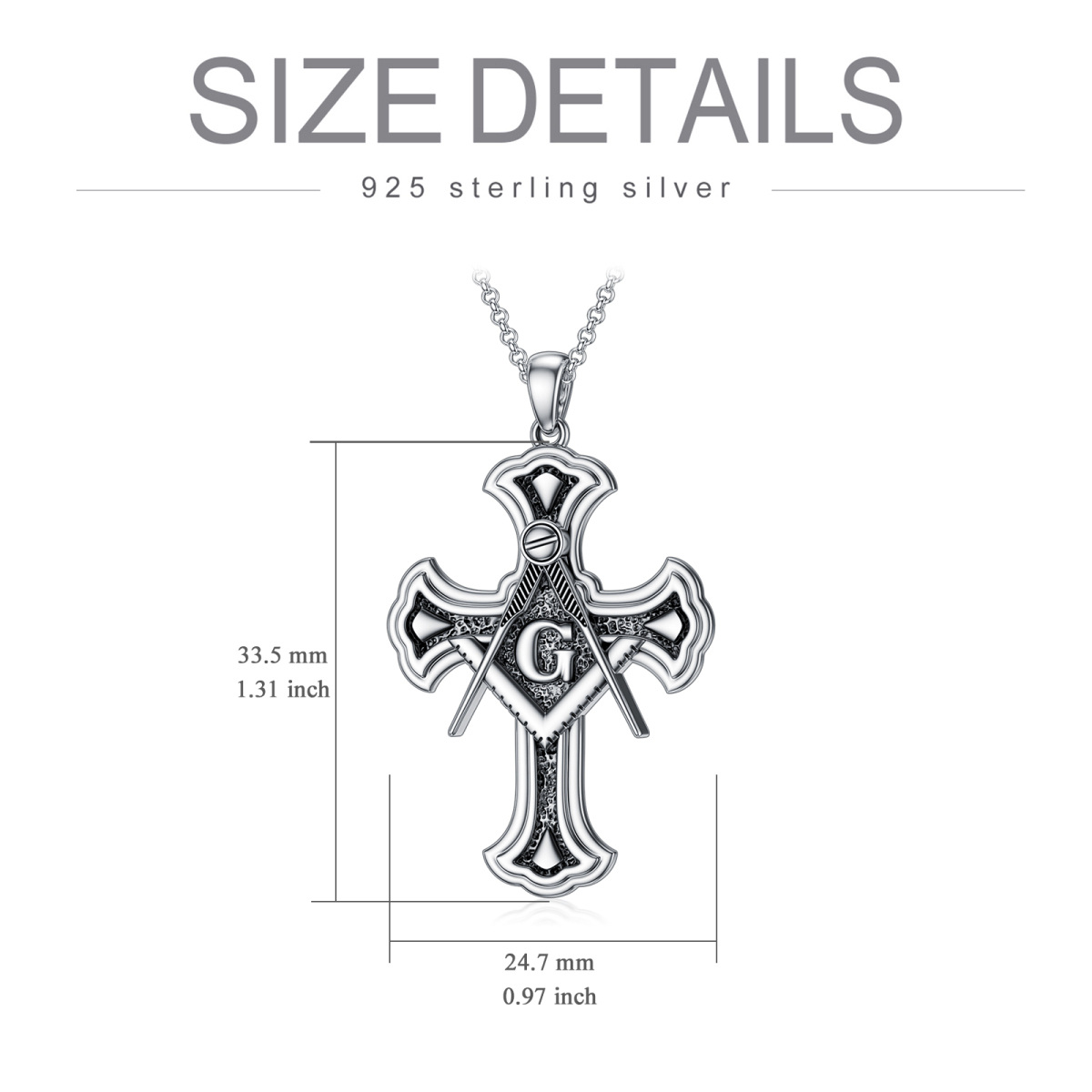 Sterling Silver Compass Cross Masonic Symbol Pendant Necklace For Men-6