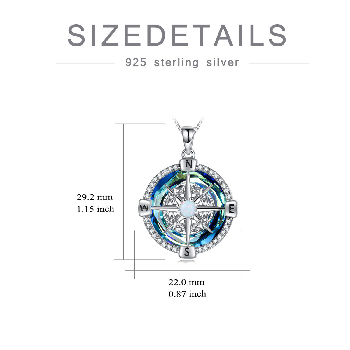 Sterling Silver Compass Crystal Pendant Necklace-6