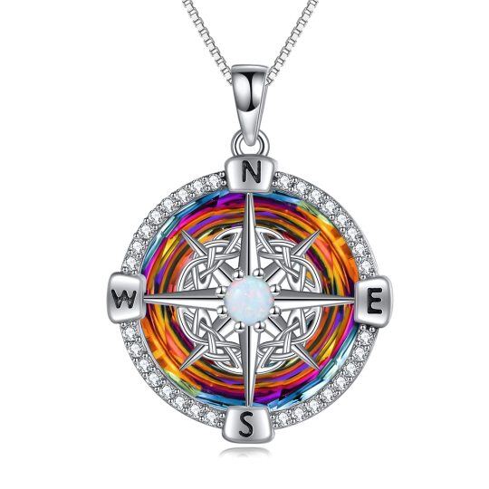 Sterling Silver Compass Crystal Pendant Necklace