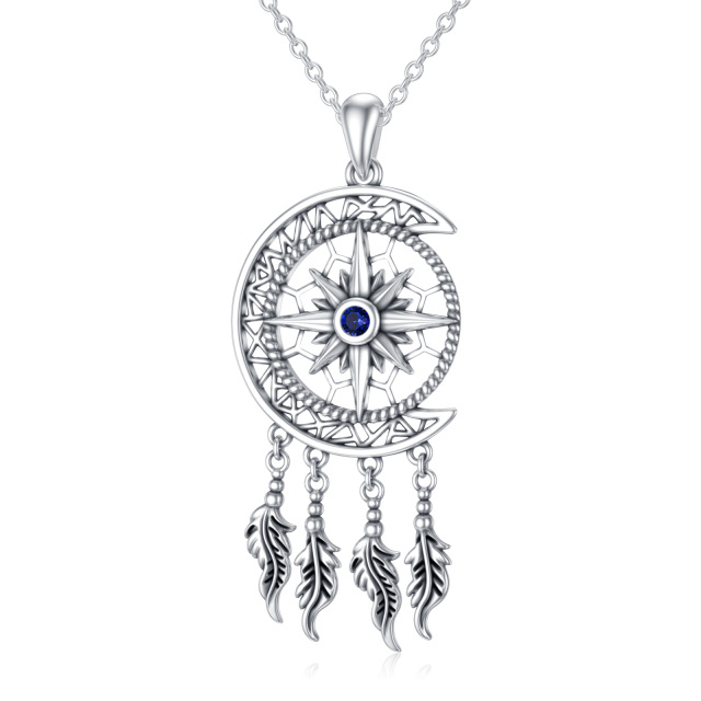 Collana con bussola, acchiappasogni e ciondolo a forma di luna in argento sterling con zirconia cubica-1