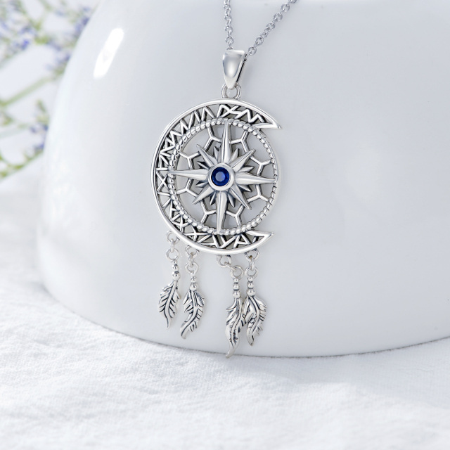 Collana con bussola, acchiappasogni e ciondolo a forma di luna in argento sterling con zirconia cubica-3