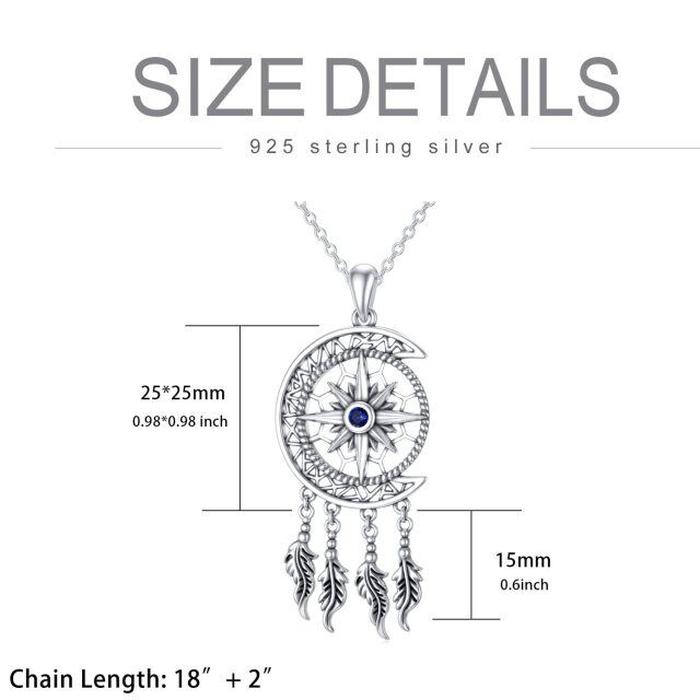 Sterling Silver Cubic Zirconia Compass & Dream Catcher & Moon Pendant Necklace-5