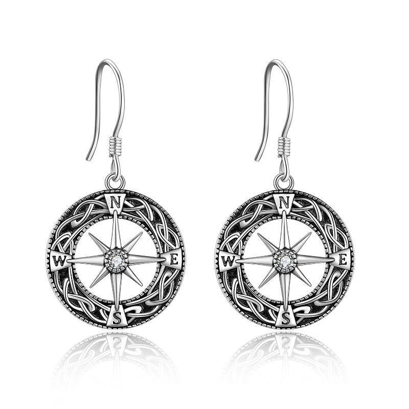 Sterling Silver Compass Drop Earrings-1