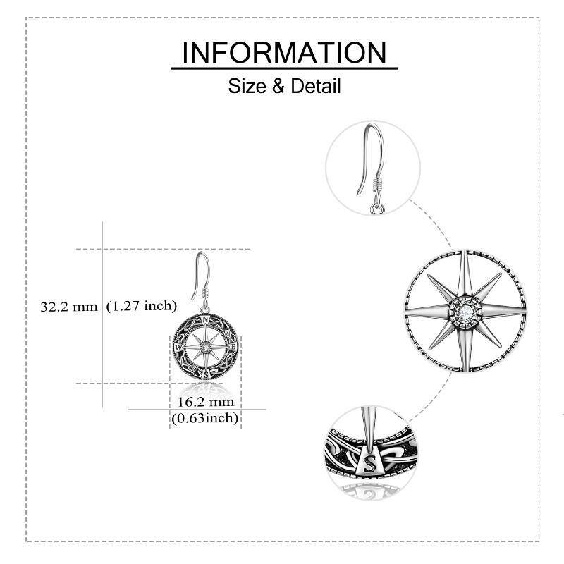 Sterling Silver Compass Drop Earrings-5