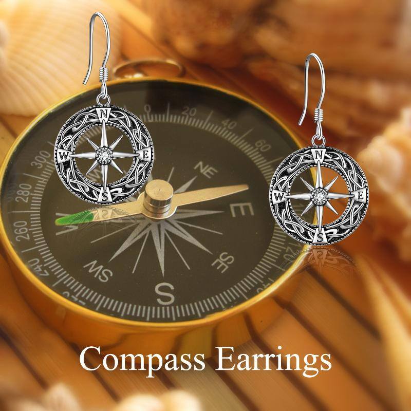 Sterling Silver Compass Drop Earrings-6