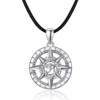 Sterling Silver Compass & Eye of Horus Pendant Necklace for Men-25