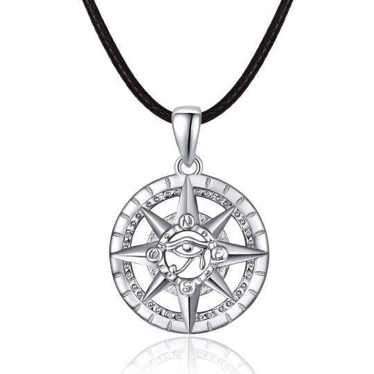 Sterling Silver Compass & Eye of Horus Pendant Necklace for Men