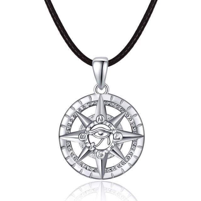 Sterling Silver Compass & Eye of Horus Pendant Necklace for Men-3