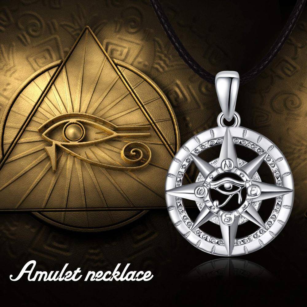 Collier en argent sterling avec boussole et œil d'Horus pour hommes-3
