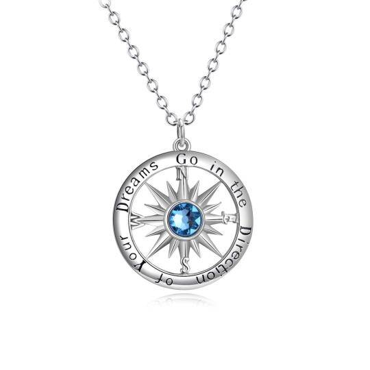 Sterling Silver Cubic Zirconia Compass Pendant Necklace Gift for Graduates