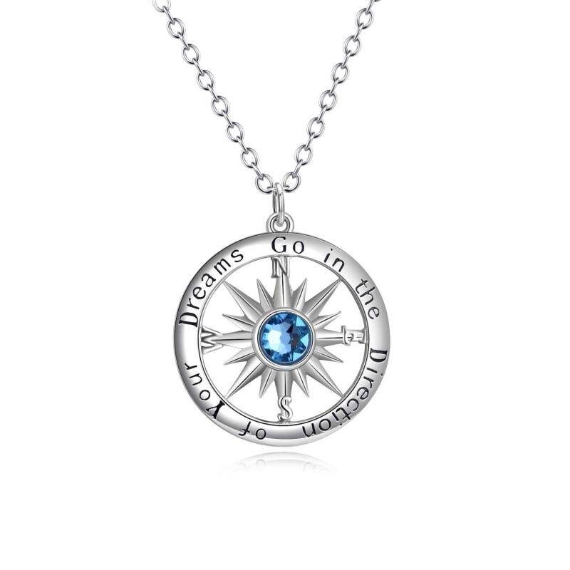 Sterling Silver Two-tone Cubic Zirconia Compass Pendant Necklace