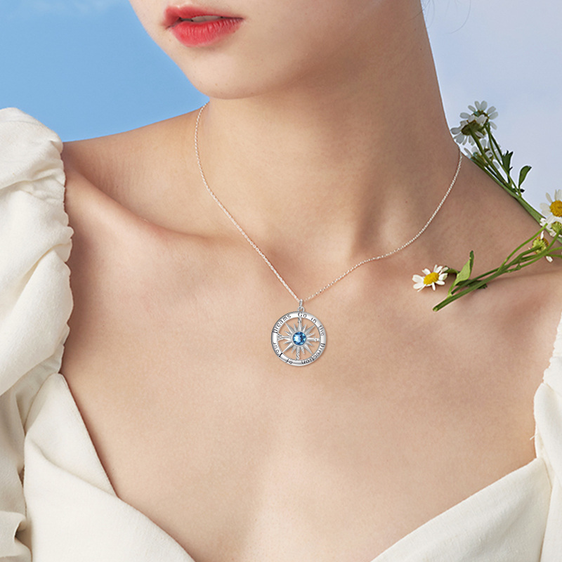 Colar com pingente de bússola de zircónio cúbico em prata esterlina Prenda para licenciados-2