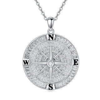 Sterling Silver Cubic Zirconia Compass Pendant Necklace for Men-20