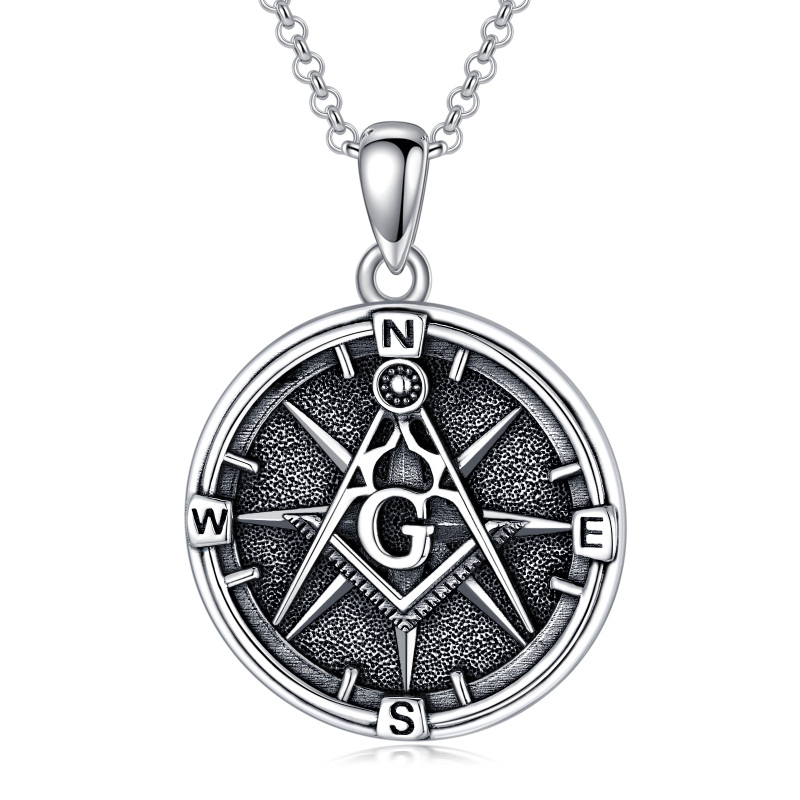 Sterling Silver Compass Pendant Necklace for Men-20