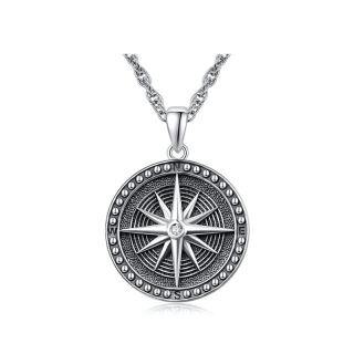 Sterling Silver Compass Pendant Necklace-45