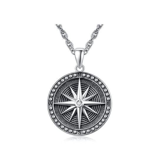 Sterling Silver Compass Pendant Necklace