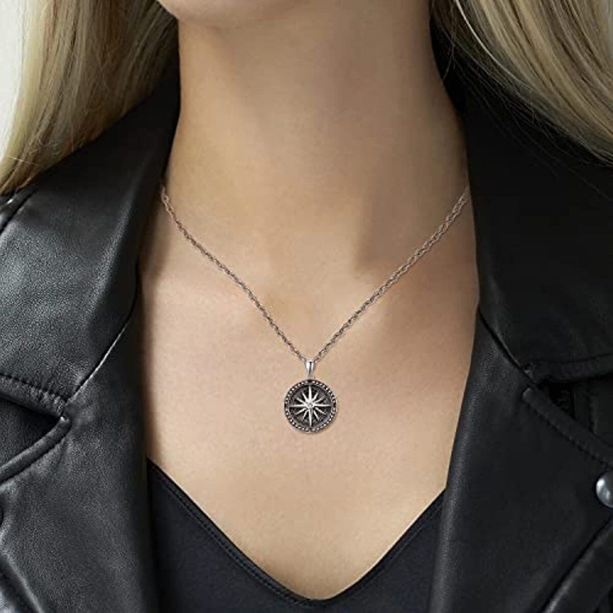 Sterling Silver Compass Pendant Necklace-2