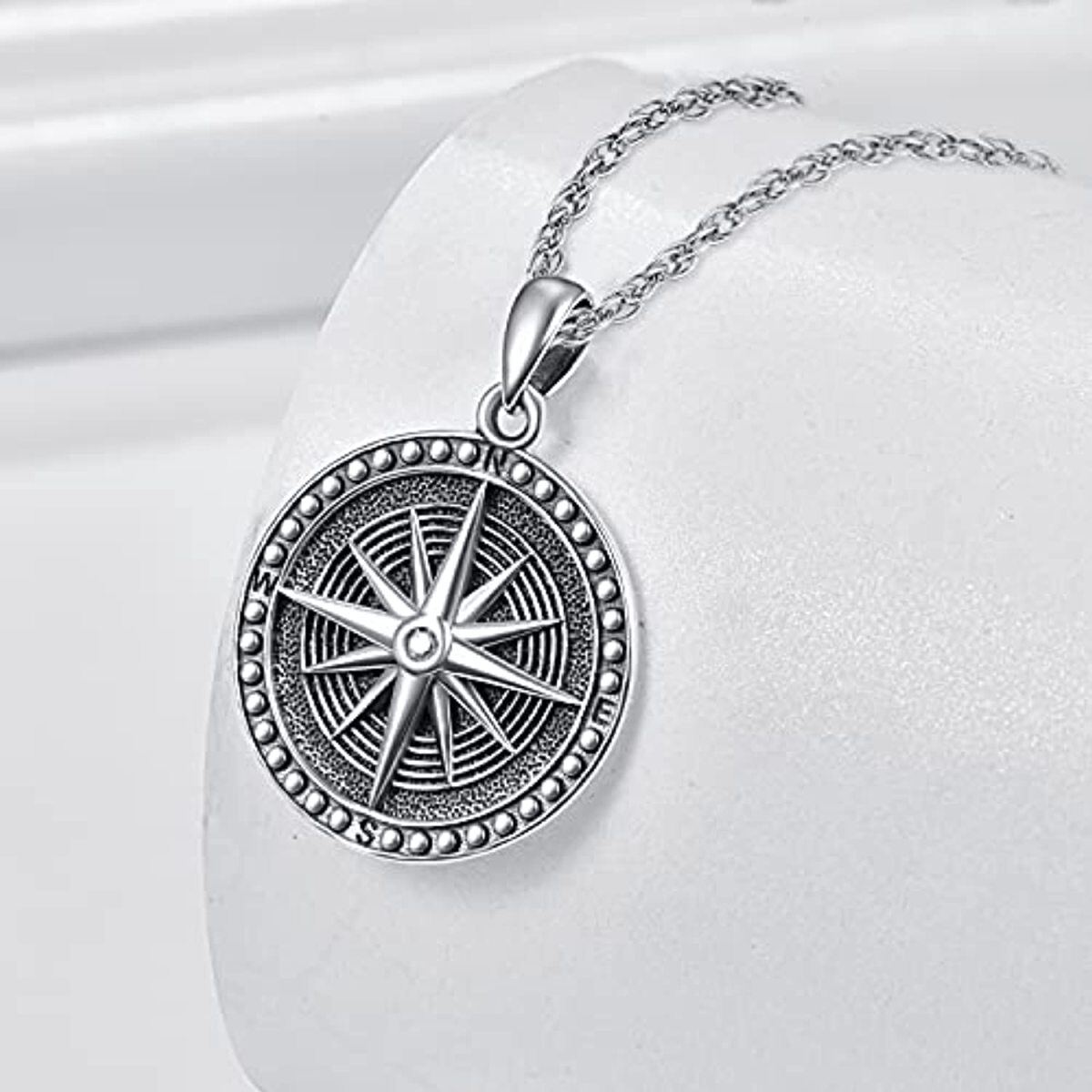 Sterling Silver Compass Pendant Necklace-5