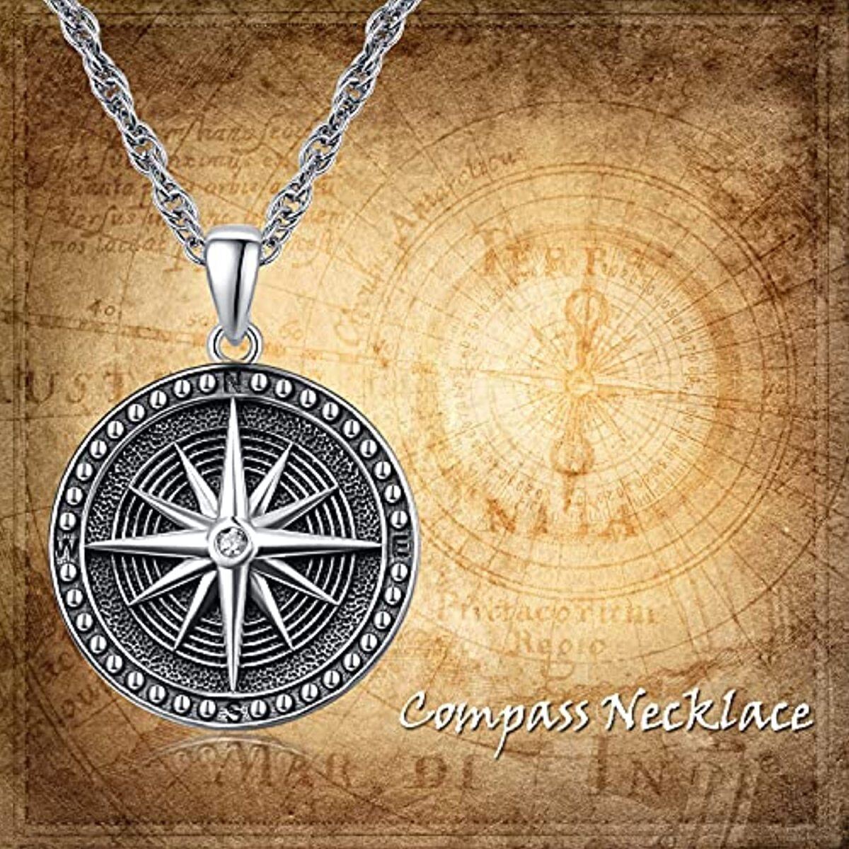 Sterling Silver Compass Pendant Necklace-6