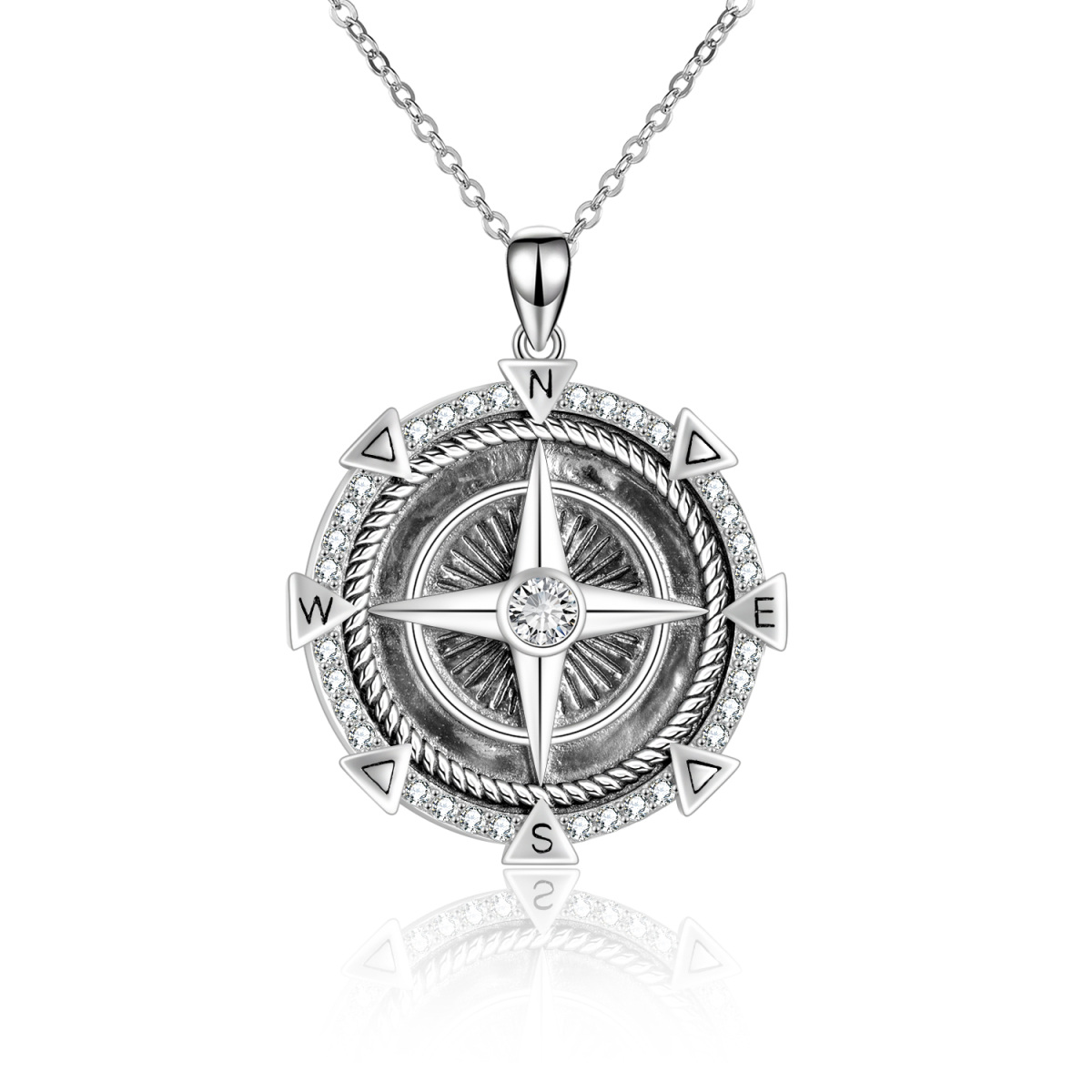 Collier pendentif boussole en argent sterling-1