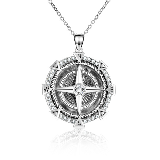 Sterling Silver Compass Pendant Necklace