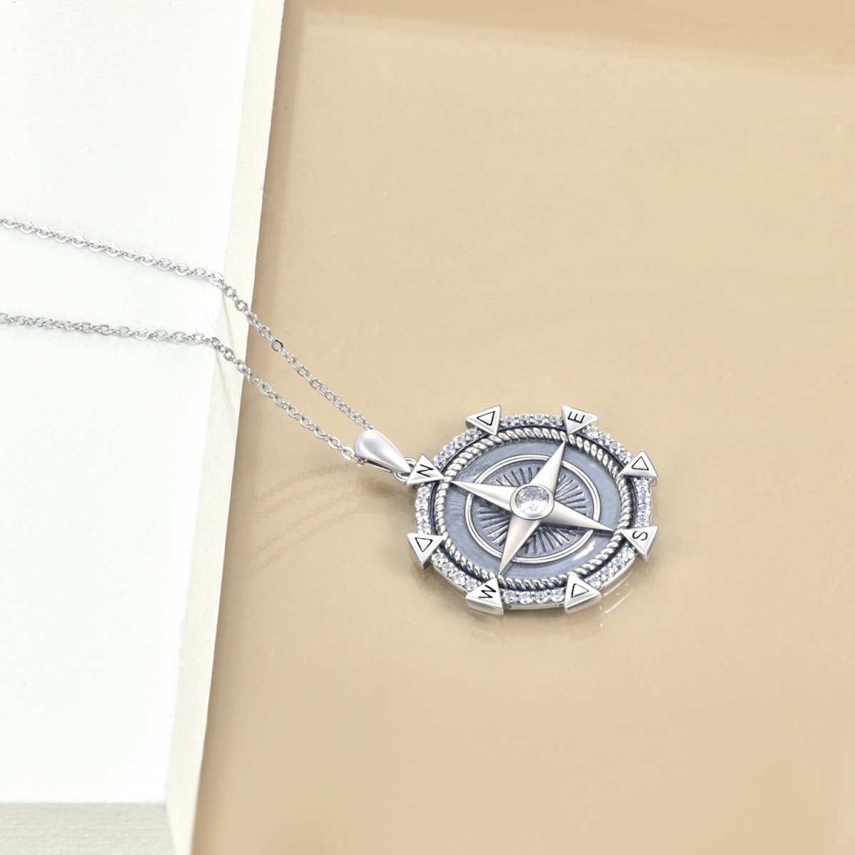 Sterling Silver Compass Pendant Necklace-3