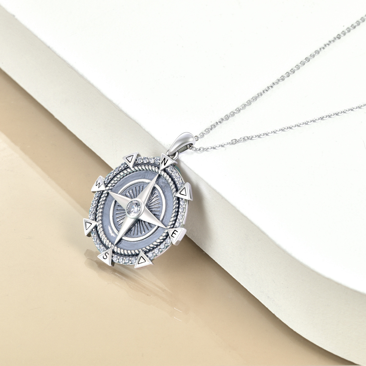 Sterling Silver Compass Pendant Necklace-4