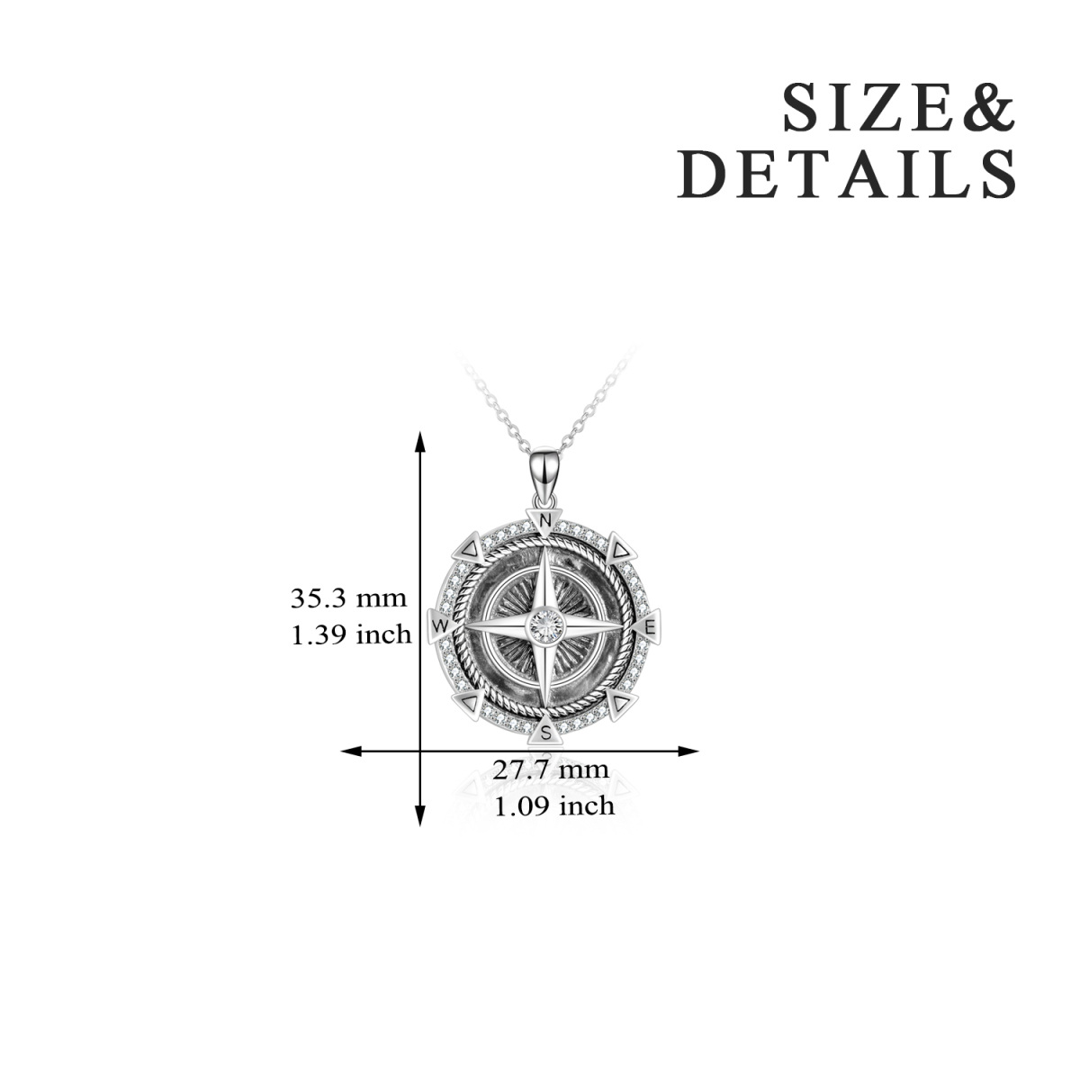 Collier pendentif boussole en argent sterling-5