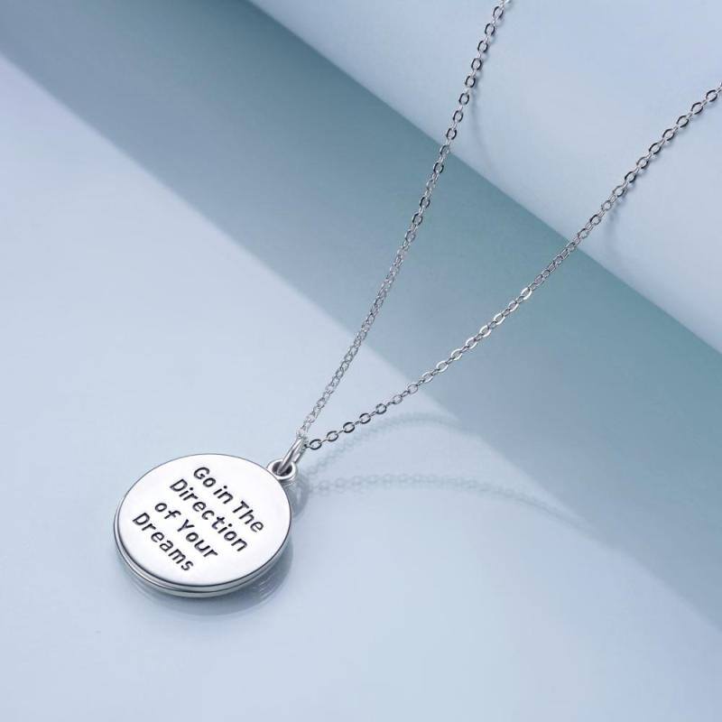 Sterling Silver Cubic Zirconia Compass Pendant Necklace with Engraved Word-5