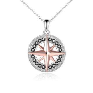 Sterling Silver Two-tone Compass Circle Necklace for Women-12