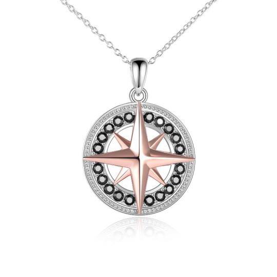 Sterling Silver Two-tone Compass Circle Necklace for Women