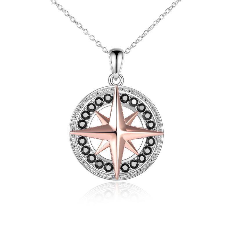 Sterling Silver Two-tone Compass Circle Necklace for Women-12