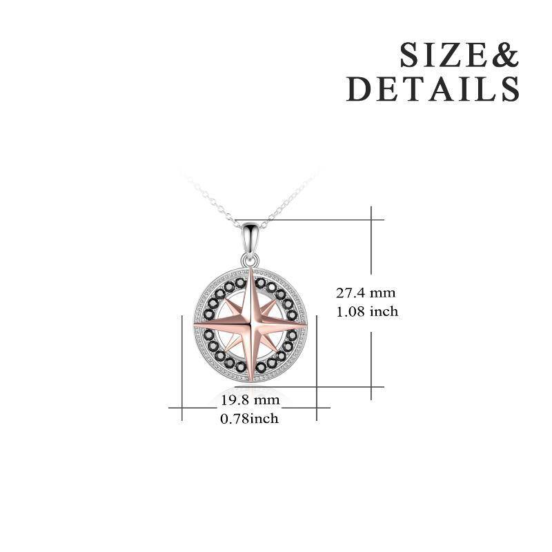 Sterling Silver Two-tone Compass Circle Necklace for Women-5